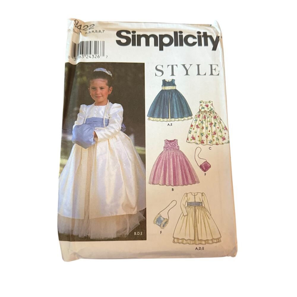 Simplicity 9422 Girls Long Formal Dress Flower‎ Girl 2 3 4 5 6 7 Coat Sash Muff